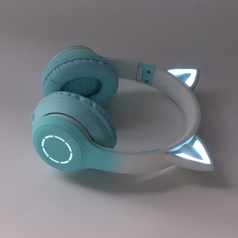 RGB Light Cat Ear Headphone, Foldable 3.5mm Wired Wireless BT