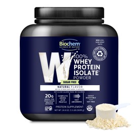 Biochem 100% Whey Isolate Protein Powder - Grass Fed, Low Carb, Keto-Friendly, Non-GMO, Gluten-Free - Supports Immune Health & Muscle Recovery 20g Vegetarian Protein per Serving - Natural Flavor,1.5lb
