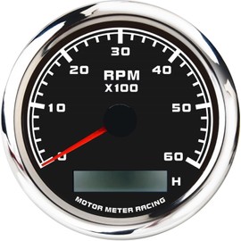 MOTOR METER RACING W Pro Series 85mm 3-3/8" Tachometer 6000 RPM Gasoline Diesel Engine with Hour Meter Black Dial White LED Waterproof for Car Truck Boat Yacht Motorcycle