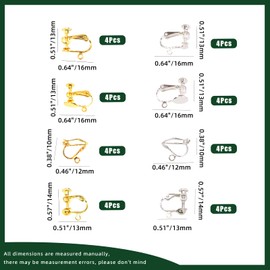 Keadic 32pcs 4 Style Clip-on Earrings Converter Components with Post Assortment Set for Non-Pierced Ears, Easy Open Loop DIY Earring Findings for Women Men Girls (Silver and Gold)