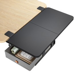 PEGZONE Desk Extender Tray, 24" x 14.4" Clamp On Desk Shelf, Desk Extension with Storage Drawer, Table Desk Arm Rest, Clamp On Keyboard Tray for Office and Home, Workstation Organizer, Medium, Black