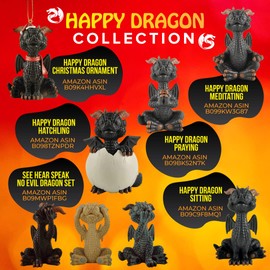 JFSM INC. Black Happy Dragon Sitting Figurine Fantasy Decor Collectible Statue