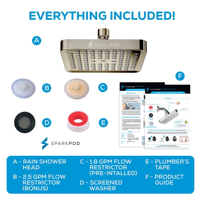 SparkPod Shower Head - High Pressure Rain - Premium Quality