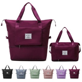 Large Capacity Travel Bag, Foldable Travel Bag, Expandable Travel Duffel Bag, Collapsible Waterproof Large Capacity Travel Handbag, Overnight Bag for Women and Man (Fuchsia)