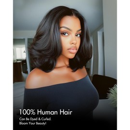 FFEGG Bob Wig Human Hair Real 100% Human Hair 180% Density Wigs for Black Women 5x1 Bob Lace Closure Wigs Human Hair Natrural Black 16inch