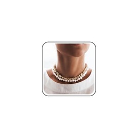 Cimenexe Punk Layered Pearl Choker Necklace Round Pearl Collar Necklace Gold Pearl Thick Chain Necklace Chunky Link Chain Necklace Jewellery for Women, Zinc, No Gemstone