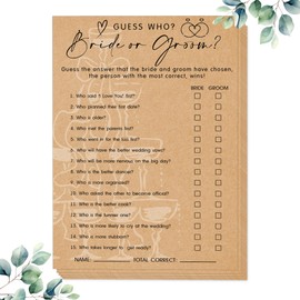 Bridal Shower Games, Set of 30 Cards, Guess Who Bride or Groom Bridal Shower Game, Bridal Games for Showers, Engagement Party Games, Rustic Wedding Shower Games, Wedding Games