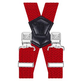 Decalen, unisex braces, 4 cm wide, with 4 very strong metal clips, long, one size, adjustable and elastic cross-style - red