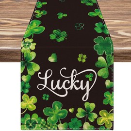 St. Patrick's Day Table Runner, Elegant Lucky Clover Table Runners for Indoor Outdoor Party Supply, Irish Spring Home Decoration, 13x72 Inches