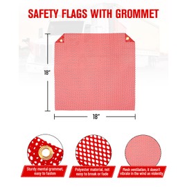 Venussar Safety Flags 18 x 18 Inch, Pack of 12 Mesh Warning Flag with Grommets, Safety Warning Flags for Trucks Trailer Oversize Load(Red)