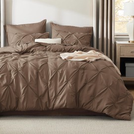 Bedsure King Size Comforter Set Brown - Bed in a Bag King Size 7 Pieces, GentleSoft™ Pintuck Bed Set Gift for Family, Pinch Pleat Brown Comforter with Sheets, Pillowcases & Shams