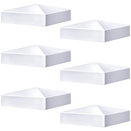 Taiyin Pyramid White PVC Vinyl Post Top Caps, Fence Post Caps, Deck Post Caps for Vinyl Fence Post (6 Pcs,6 x 6 Inch)