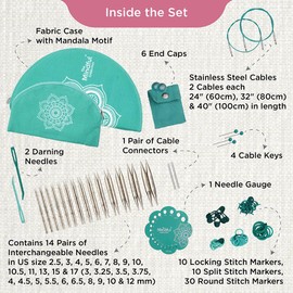 KnitPro Mindful Interchangeable Needle Set – 14 x 13cm Circular Knitting Pin Pairs with Accessories Mindful Affection Set for Beginners, Professionals & Gift Set, Silver