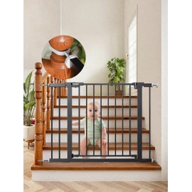 PLZOIT Baby Gate for Stairs, 30'' Tall, 29.5-40.5" Wide Dog Gate for Stairs, Walk Thru Auto Close Metal Pet Gate for The House, Stairs and Doorways, Child Gate Pressure Mounted Dog Gate Indoor - Black