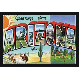 Greetings from Arizona, AZ, Postcard Art, Vintage, Souvenir, Travel, Locker Refrigerator Magnet 2 x 3 Fridge Magnet