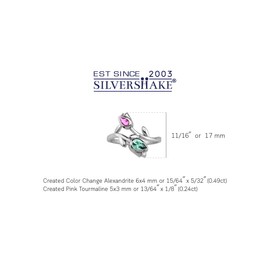 Silvershake Created Color Change Alexandrite and Pink Tourmaline White Gold Plated 925 Sterling Silver Tulip Flower Bypass Gemstone Ring Jewelry for Women Size 8, Sterling Silver Rhodium (White Gold Plated), created alexandrite & pink tourmaline