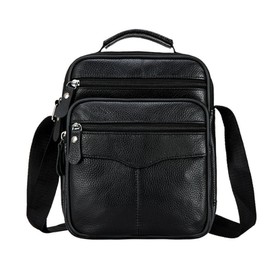 Henmifyer Small Leather Crossbody Messenger Shoulder Bag for Men Women Work Business Adjustable Strap (Black)