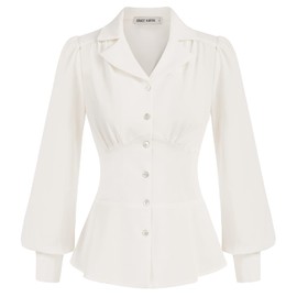 Womens Peplum Blouse Tops Fall Button Down Collared Shirts Long Sleeve Work Dressy Tops White S