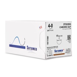 Sutumed CHROMIC Gut Absorbable Surgical Suture USP Size 4-0, 1/2 17mm Taper Point Needle, 28 Inches, 12 Count