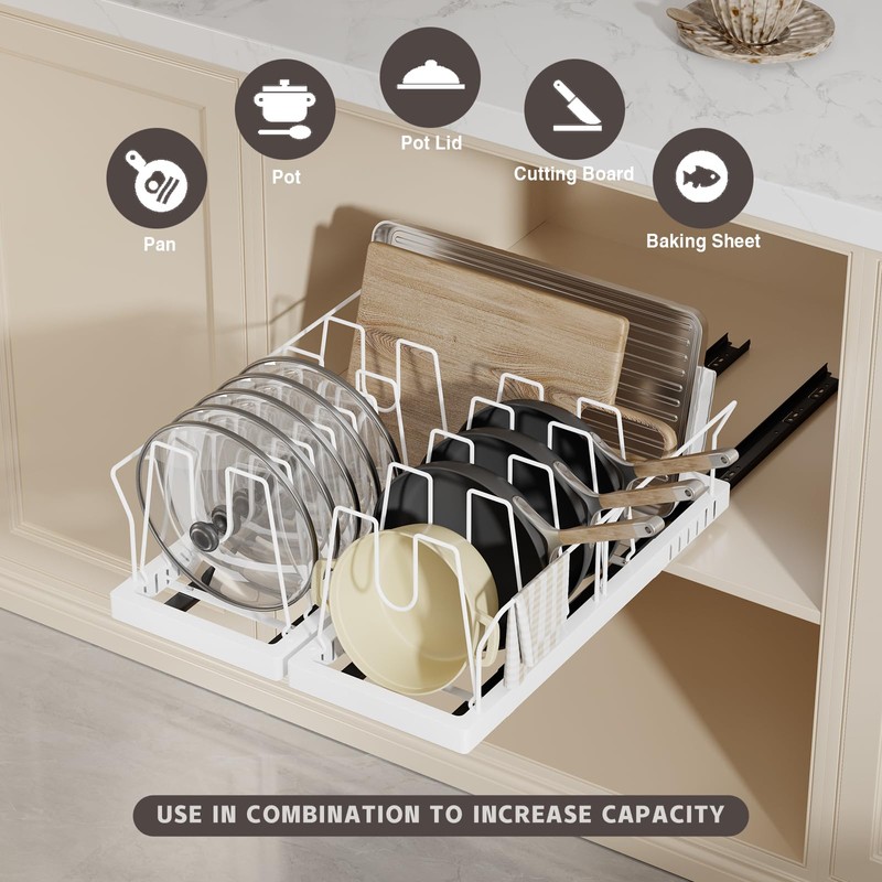 Magheo Pots and Pans Organizer Under Cabinet, 22" Deep Expandable