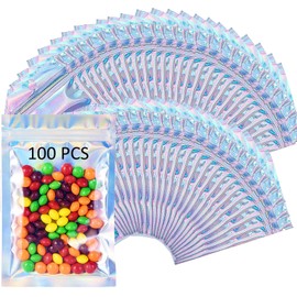 Bolsas Hermeticas de 100 Piezas, Bolsas Holográficas Resellables, Aluminio por Ambos Lados, Bolsas Pouch Transparentes para Dulces, Accesorios, Aperitivos, Joyería,Cosméticos y Más,14 x 20cm(Colorido)