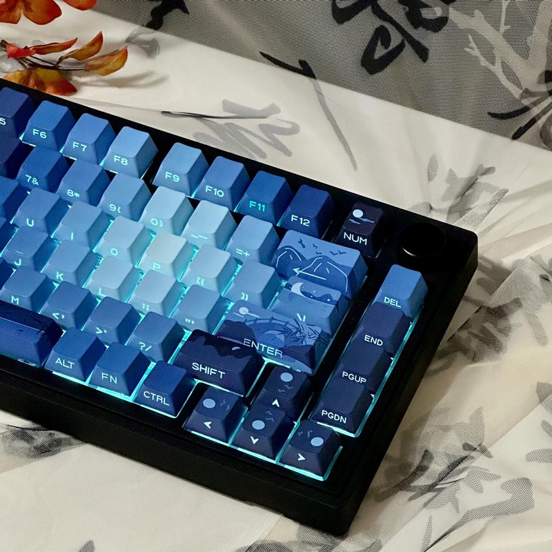 kakiwutj PBT Moonlit Keycaps Custom Dark Blue Shine Through Keycaps