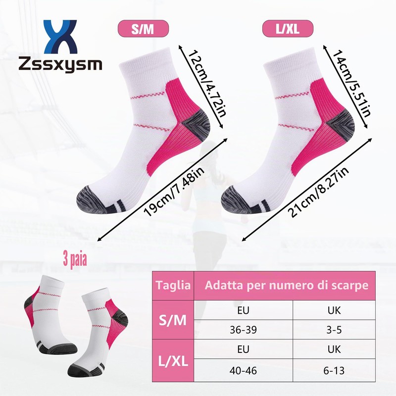 Zssxysm 3 Paia Calze Compressione Graduata Donna e Uomo, Calze