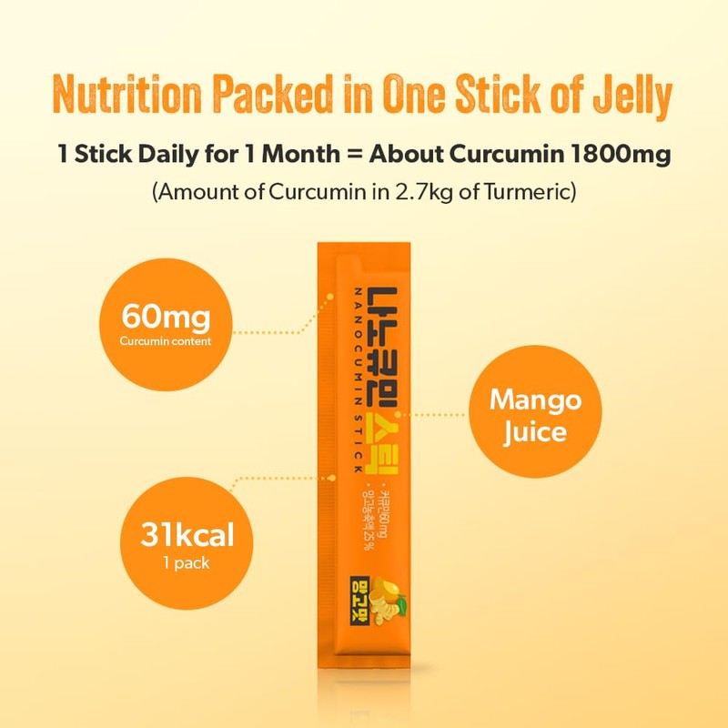 NANOCUMIN Turmeric Curcumin Jelly Stick 30ea, Mango Flavor - 60mg