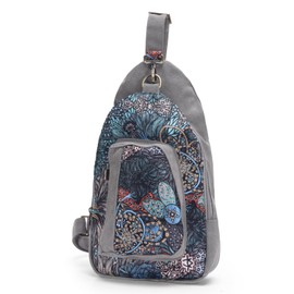 Black Butterfly Canvas Chest Bag, Small Chest Pack, Crossbody Bag for Travel, Inclined Shoulder Bag, Green, Bohemia