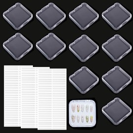TBCDS 12 pcs scatola di nails nail display, set di scatole di immagazzinamento per punte di unghie trasparenti, 135 pz. nastro biadesivo aggiornato, espositore per unghie (7,5×7,5 cm)