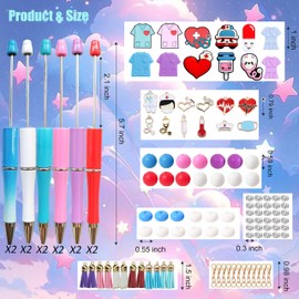 JNwhy Beadable Pens 12 Sets Hospital Theme Ballpoint Pens DIY Making Kit with Medical Silicone Focal Beads Alloy Pendants Assorted Spacer and Tassels (Hospital Theme)