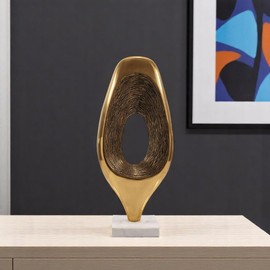 HomeRoots 19" Gold and White Aluminum and Marble Abstract Tabletop Sculpture