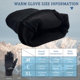 lifwimner Winter Gloves for Men & Women Anti Slip Touchscreen Warm Fleece Windproof & Waterproof Running & Cycling Driving Gloves (Black, L)
