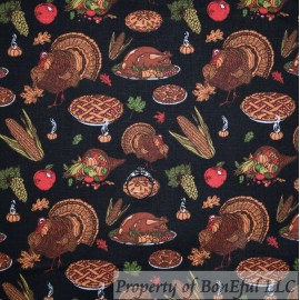 Signature BonEful Fabric FQ Cotton Quilt Black Red Apple Brown Turkey Bird Kitchen Cook US