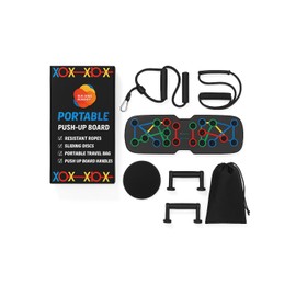 Push Up Board 21 in 1 Portable Home Workout Kit- Handles, Resistance Ropes, Core Sliders, Sliding Disc and Portable Bag - Multi-Functional, Portable, Foldable Pushup Board - Workout Equipment for Home Gym, Men & Women