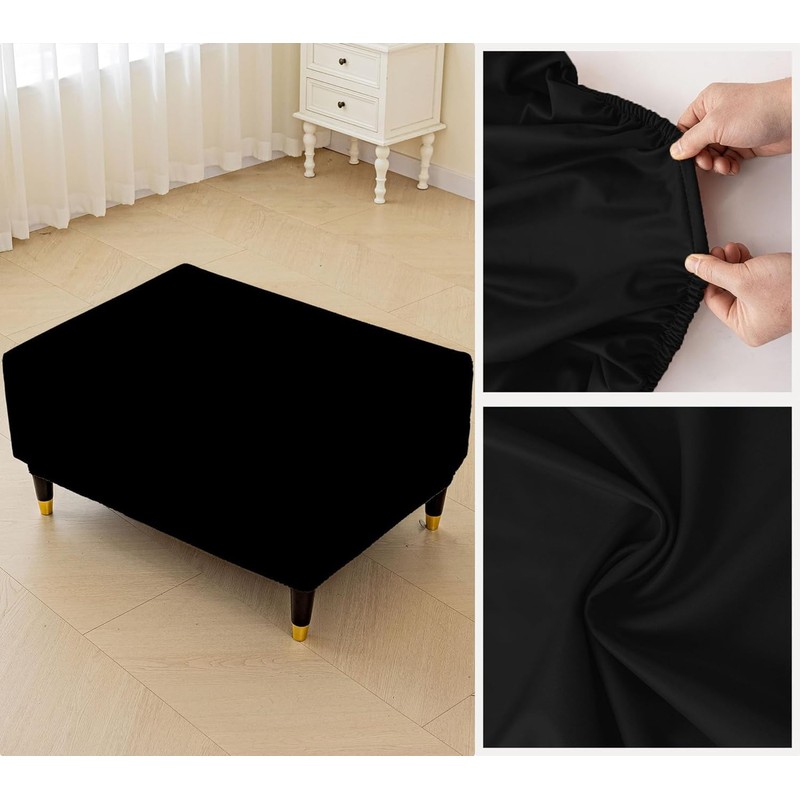 Aunite PU Leather Ottoman Cover,Waterproof Rectangle Footrest Covers,Stretch Soft Ottoman