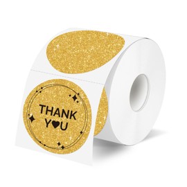 YEGAWEN 2" Holographic Thermal Label Stickers, Round Direct Thermal Label Stickers, Glitter Thermal Printer Sticker Labels for Gift Wrapping, Self-Adhesive Custom Logo Design- Glitter Gold
