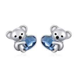 Generic Koala Birthstone Stud Earrings Hypoallergenic 925 Sterling Silver Cute Animal Heart Crystal Koala Bear Earrings September Birthstone Jewelry Gift for Women Koala Lovers