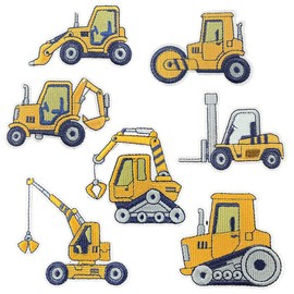 YFFSFDC Excavator Patches Set of 7 for Working Cars, Heavy Machinery, Embroidery Patches, Applique Patches, Ironing On, Clothing, Repair, DIY Accessories, Boys, Kindergarten, Nursery, Celebrations