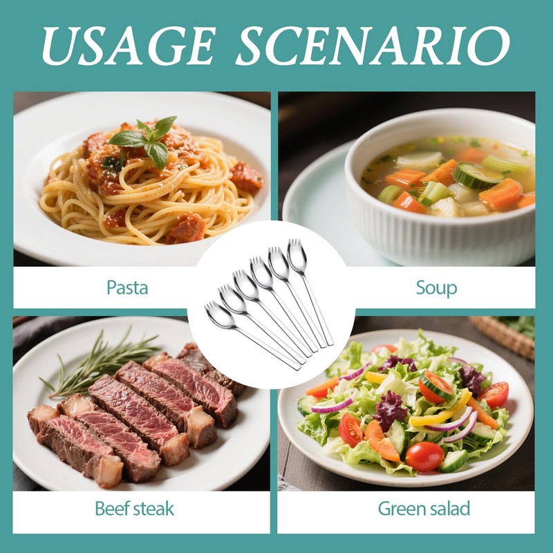 Pack of 6 Stainless Steel Spork Spork, Long Salad Spoon,