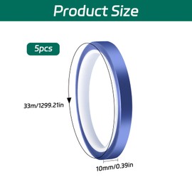 BEASAFY 5 Rolls 10 mm x 33 m Heat Resistant Tape, High Temperature Blue Sublimation Tape, Strong Paste Thermal Tape, Suitable for 3D Printers, Electronic Circuit Boards