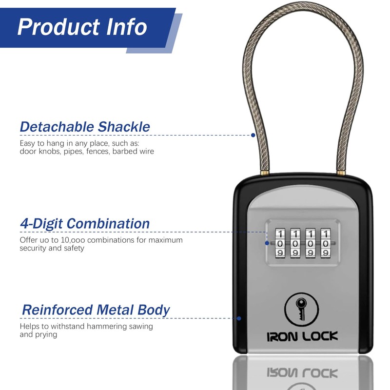 Iron Lock® Key Lock Box Portable with Cable Shackle –