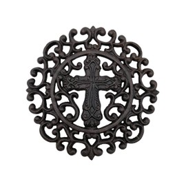Comfy Hour Antique and Vintage Collection Cast Iron Round Cross Trivet 9" D Black