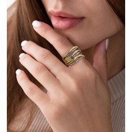 Aprilery Silver Plated Rings - Gold and Silver Rings Wire Cable Twisted - Two Tone Cross Fashion Statement Ring Cocktail Jewelry for Women Gifts (Twisted B, 7)