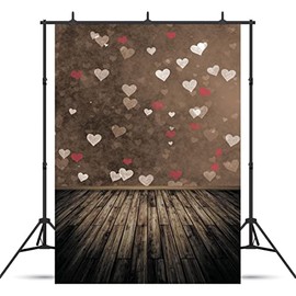 WOLADA 5x7FT Valentine's Day Photography Backdrop Vintage Wood Floor Backdrops Romantic Love Theme Backdrop Wedding Anniversary Engagement Wedding Party Decoration Photo Backdrop Studio Props 10876