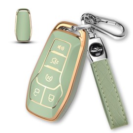 MILD EAST Key Fob Cover for Ford with Key Chain, Soft TPU Car Key Case Shell for Ford Mustang Fusion Explorer Edge Lincoln MKC MKX MKZ, Full Protector Holder for 5 Button Keyless Entry Remote, Green