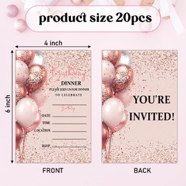 20 Birthday Dinner Invitations, 4"x6" Pink Silver Girl Invite Fill-In Style Birthday Invites with Envelopes for Boys Girl -09