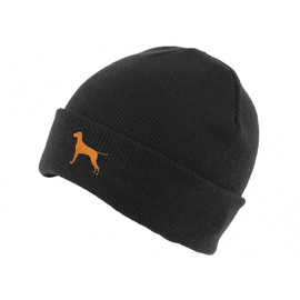The House Of Dog Hungarian Vizsla Owner Gift. Classic Cuffed Unisex Beanie Ski Hat with Embroidered Design. Black