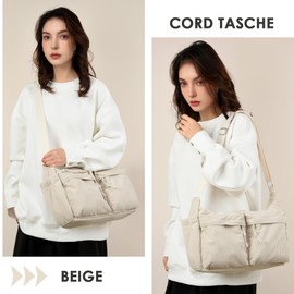 Makukke Women's Crossbody Bag, Cord Bags, Large Shoulder Bags with Multiple Pockets, Hobo Messenger Bag for Work, Office, Travel, Shopping, School, beige