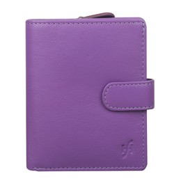STARHIDE Women RFID Blocking Genuine Leather Clutch Wallet with Id Window and Side Zipped Coin Pouch 5530 (Purple)
